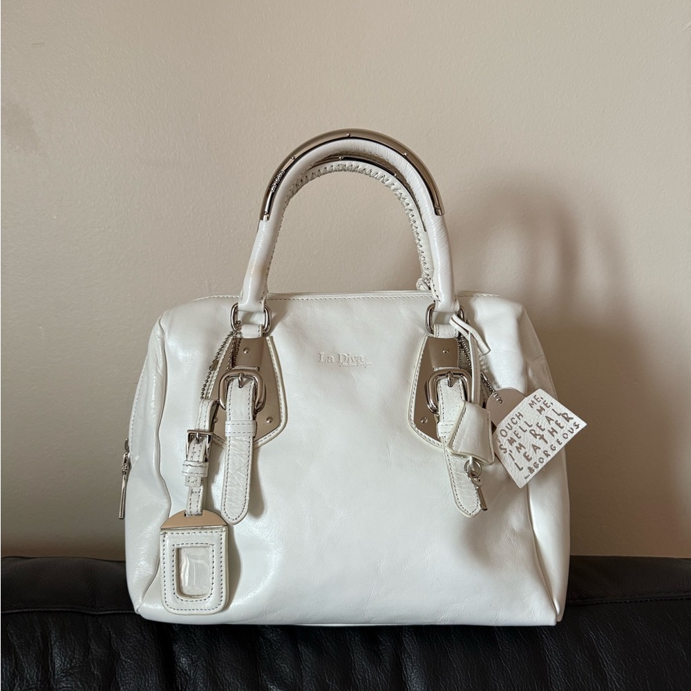 White leather La Diva Handbag